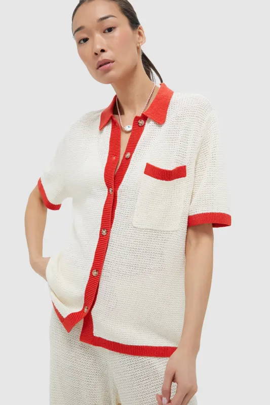 Cream Oversized Linen Knit Button Up Shirt sold by Tuckernuck