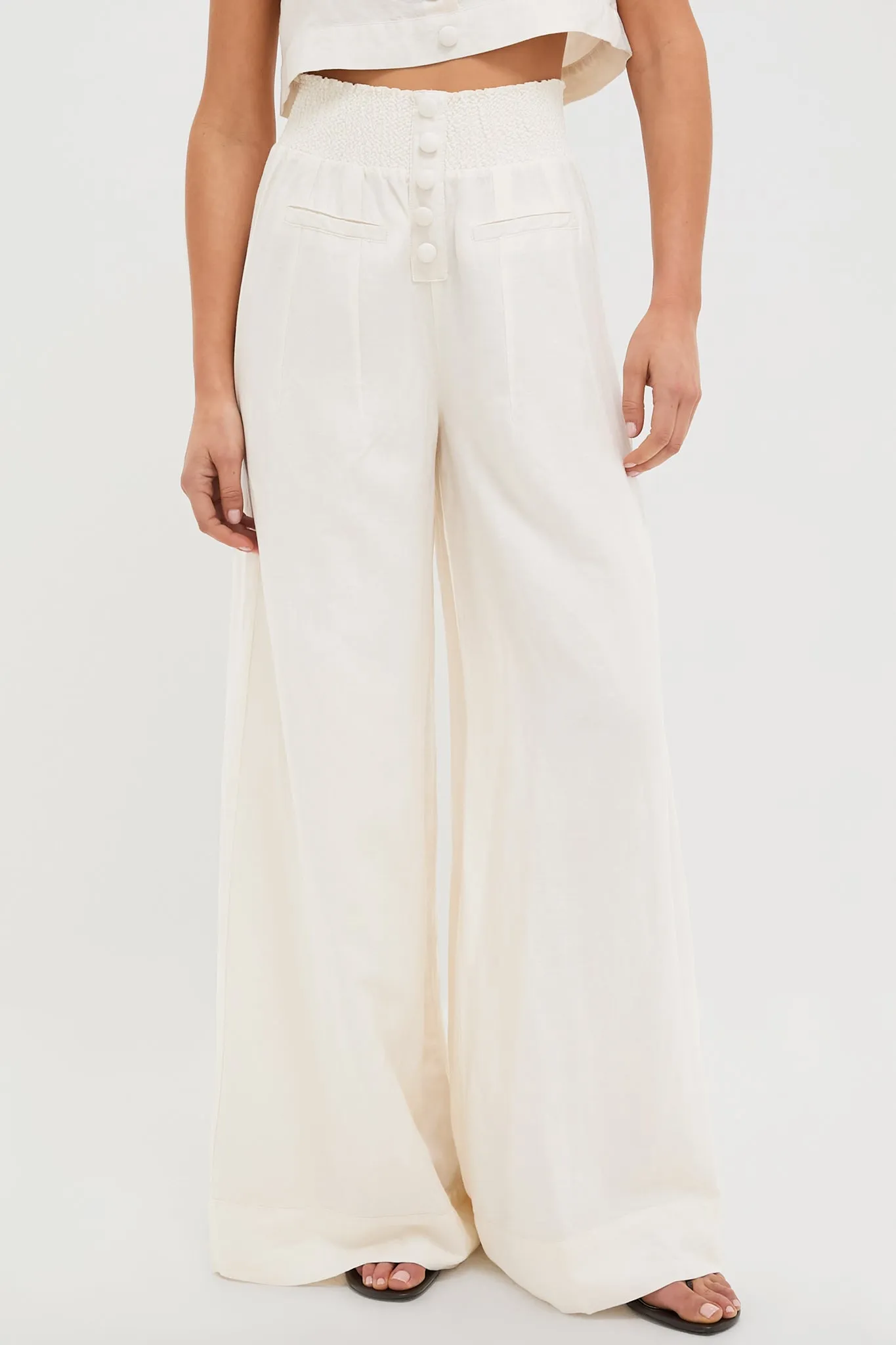Off-White Button Front Palazzo Pant sold by Tuckernuck