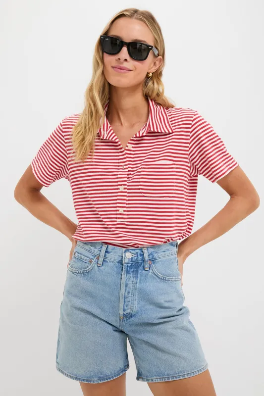 Sun Cherry Stripe The Lacrosse Polo sold by Tuckernuck