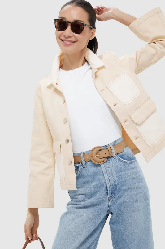 Neutral Colorblock Dahl Cropped Chore Jacket made by Veronica Beard