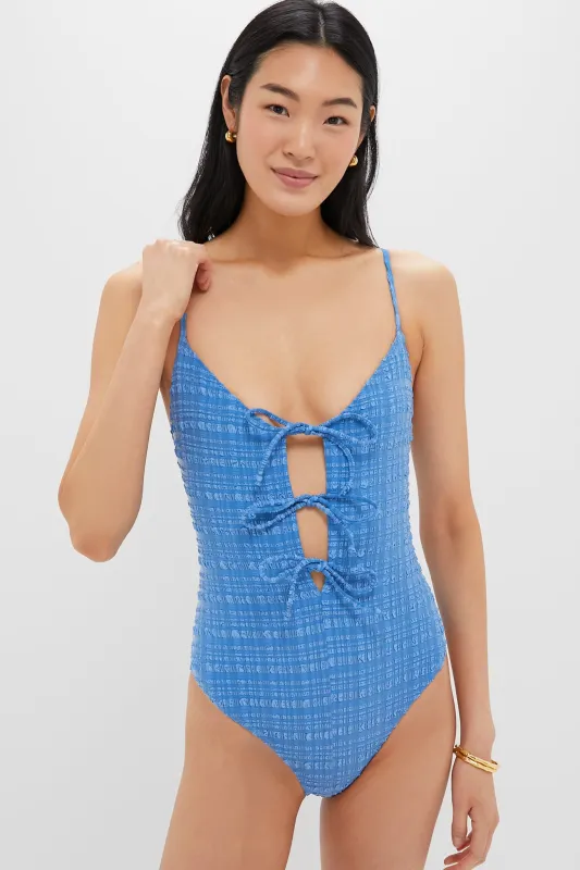 Blue Striped Three Tie Maillot One Piece sold by Tuckernuck