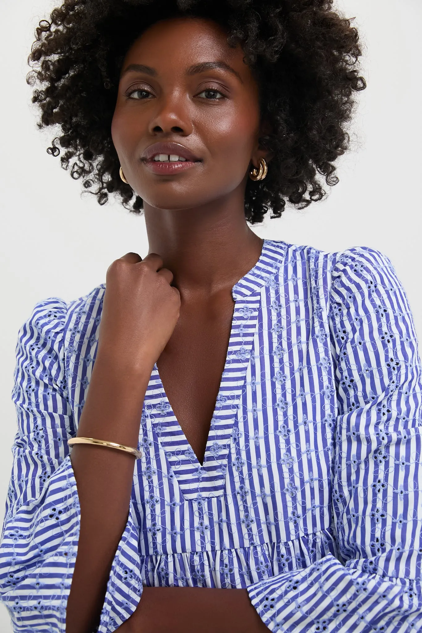 Blue Stripe Floral Embroidered Lanie Dress sold by Tuckernuck product image thumbnail 3