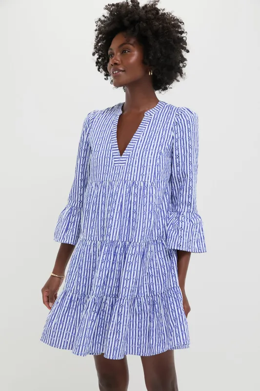 Blue Stripe Floral Embroidered Lanie Dress sold by Tuckernuck