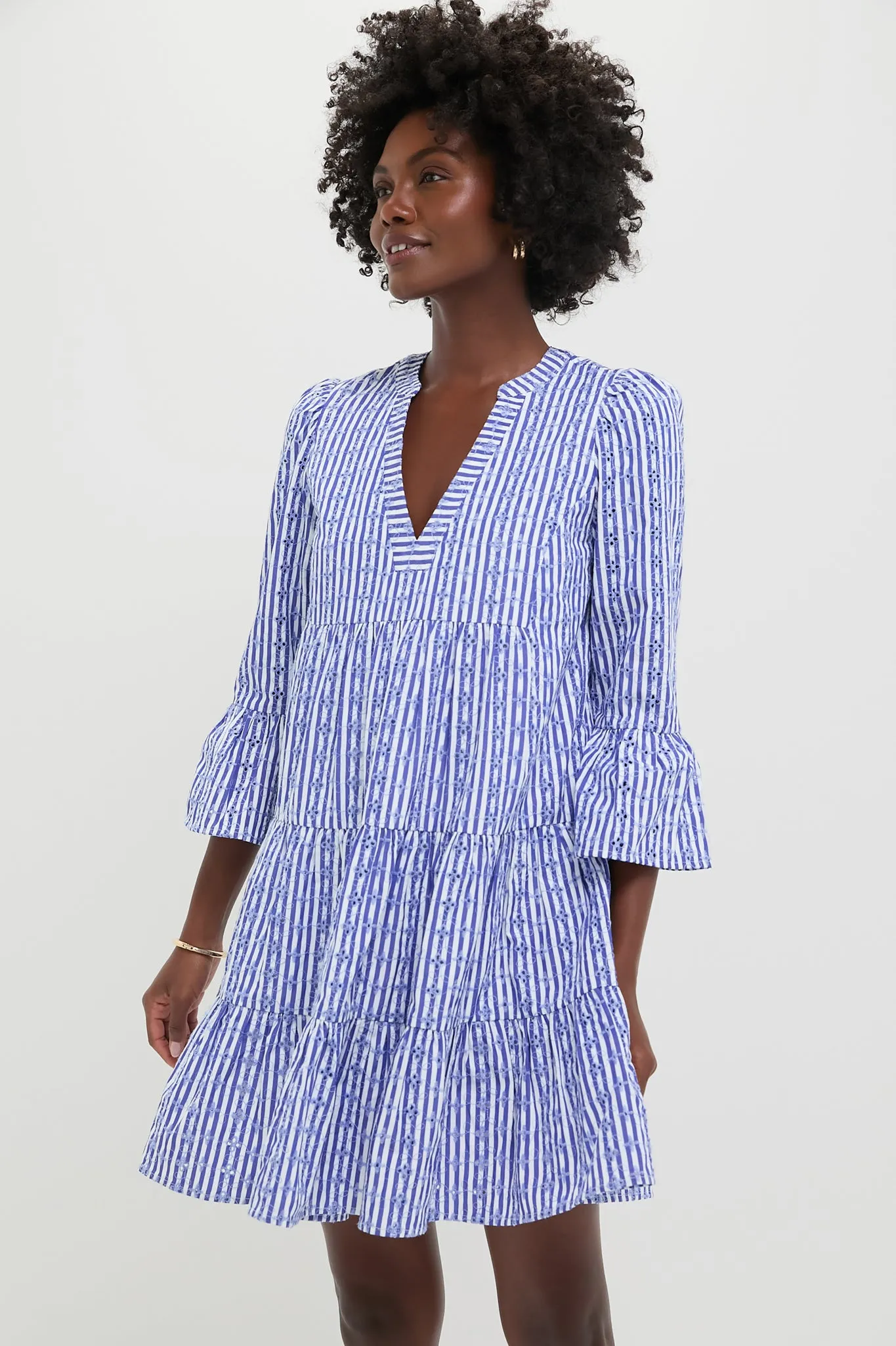 Blue Stripe Floral Embroidered Lanie Dress sold by Tuckernuck