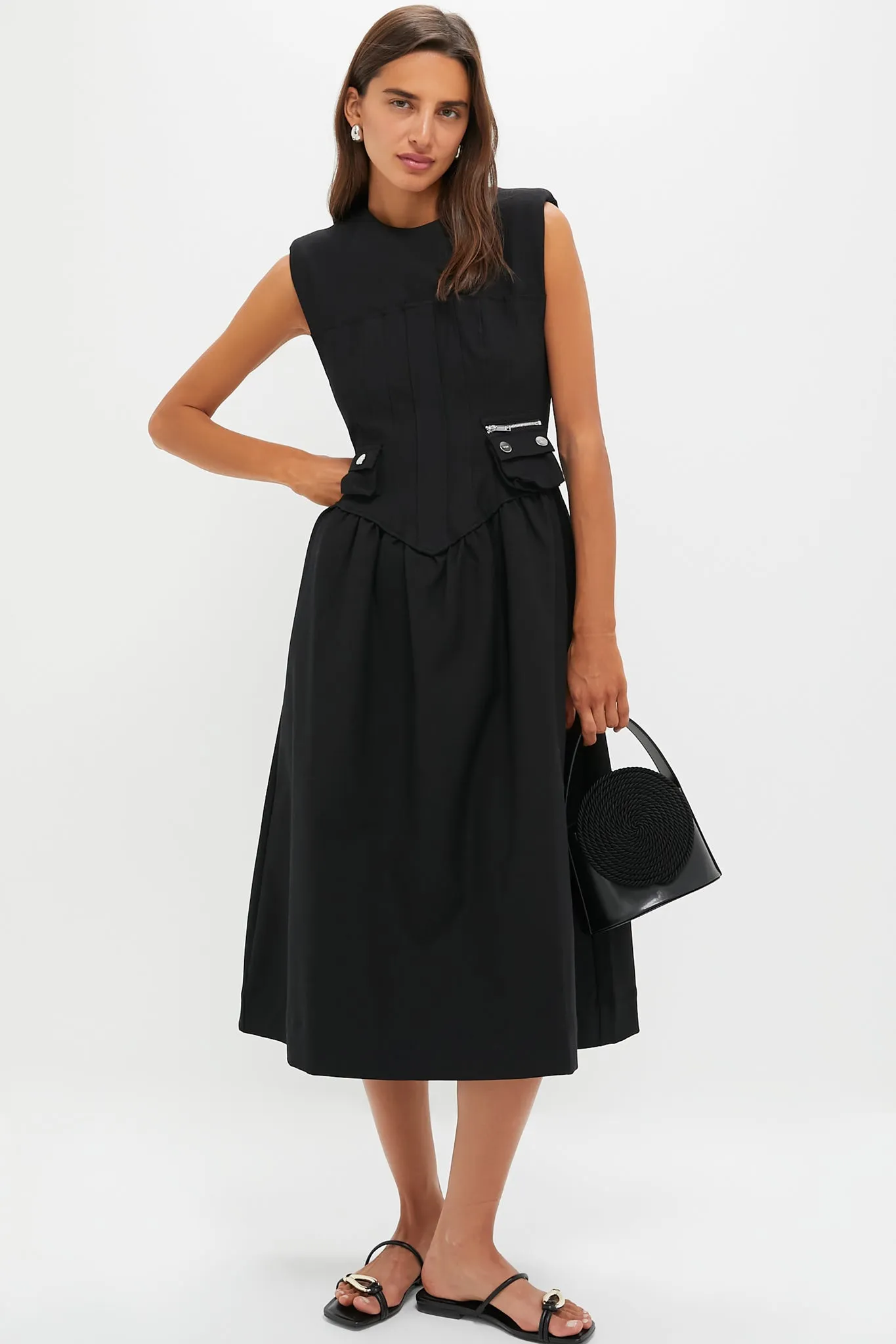 Black Heavy Cotton Tailoring Corset Midi Dress sold by Tuckernuck product image thumbnail 2