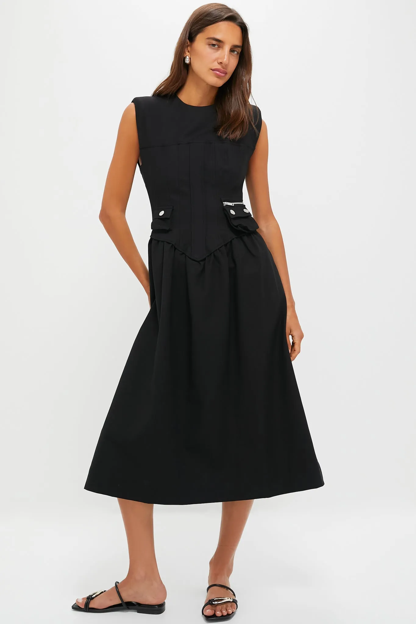 Black Heavy Cotton Tailoring Corset Midi Dress sold by Tuckernuck