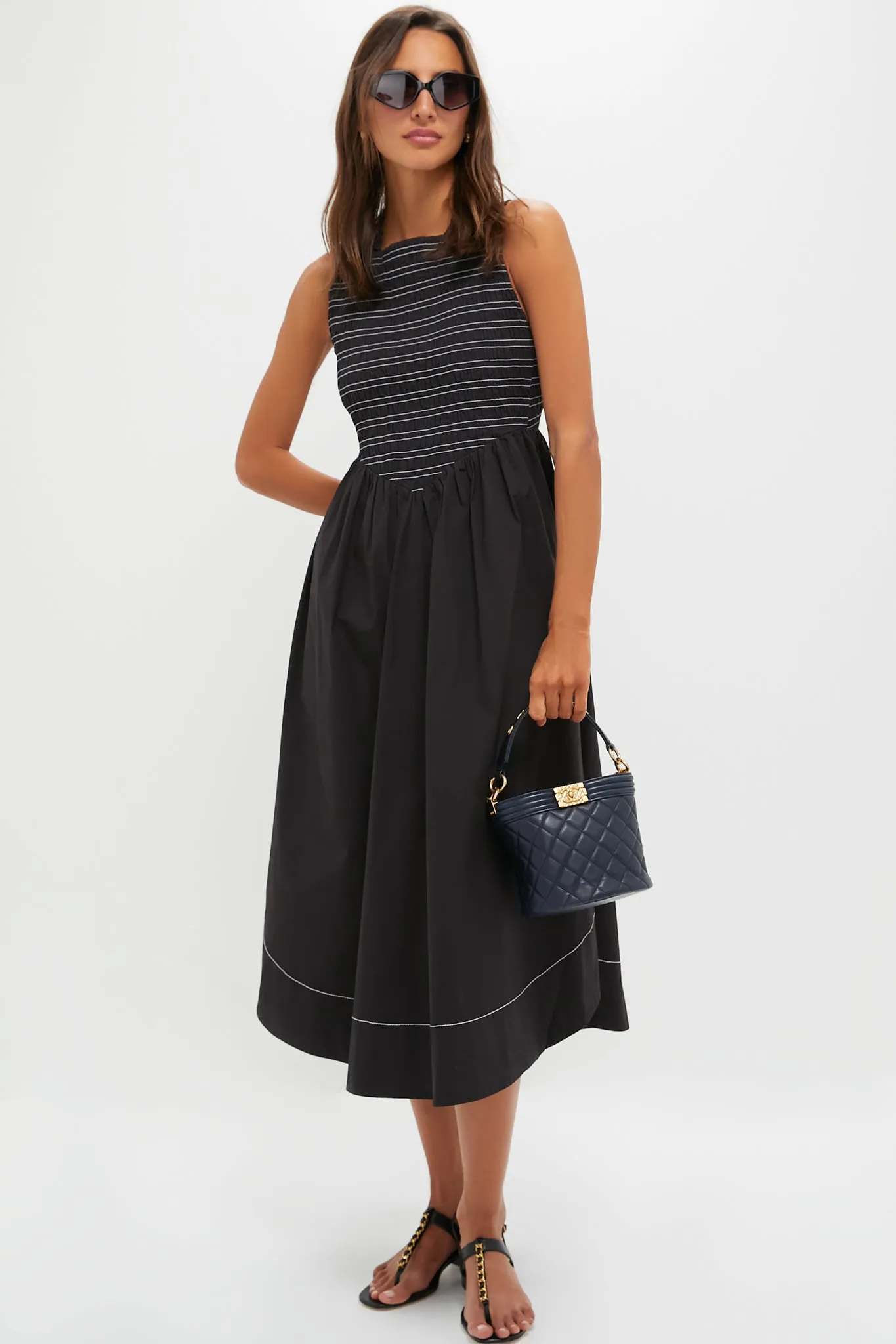 Black Washed Stretch Cotton Smock Midi Dress sold by Tuckernuck