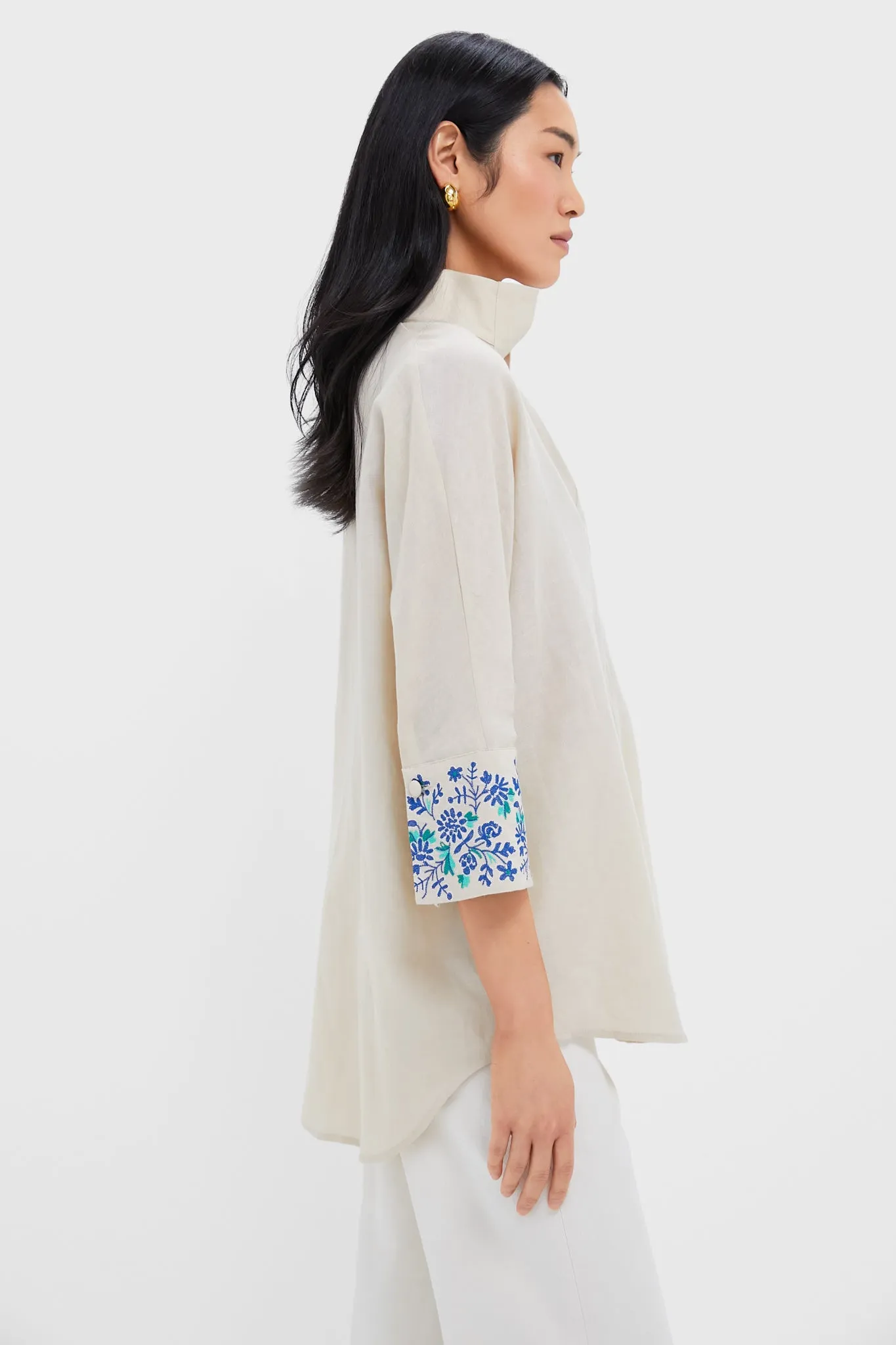 Tan Floral Cuff Cotton Linen Willow Blouse sold by Tuckernuck product image thumbnail 4
