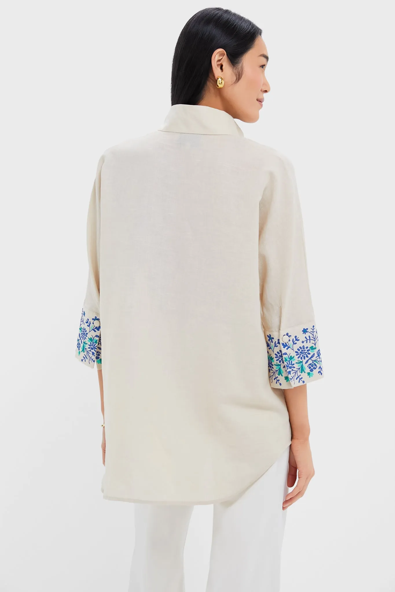 Tan Floral Cuff Cotton Linen Willow Blouse sold by Tuckernuck product image thumbnail 5
