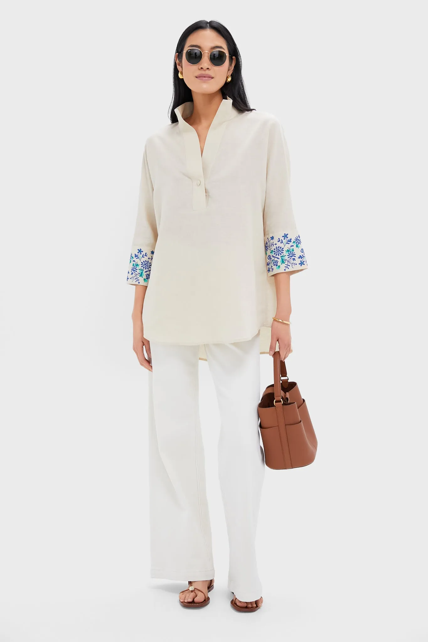 Tan Floral Cuff Cotton Linen Willow Blouse sold by Tuckernuck product image thumbnail 3