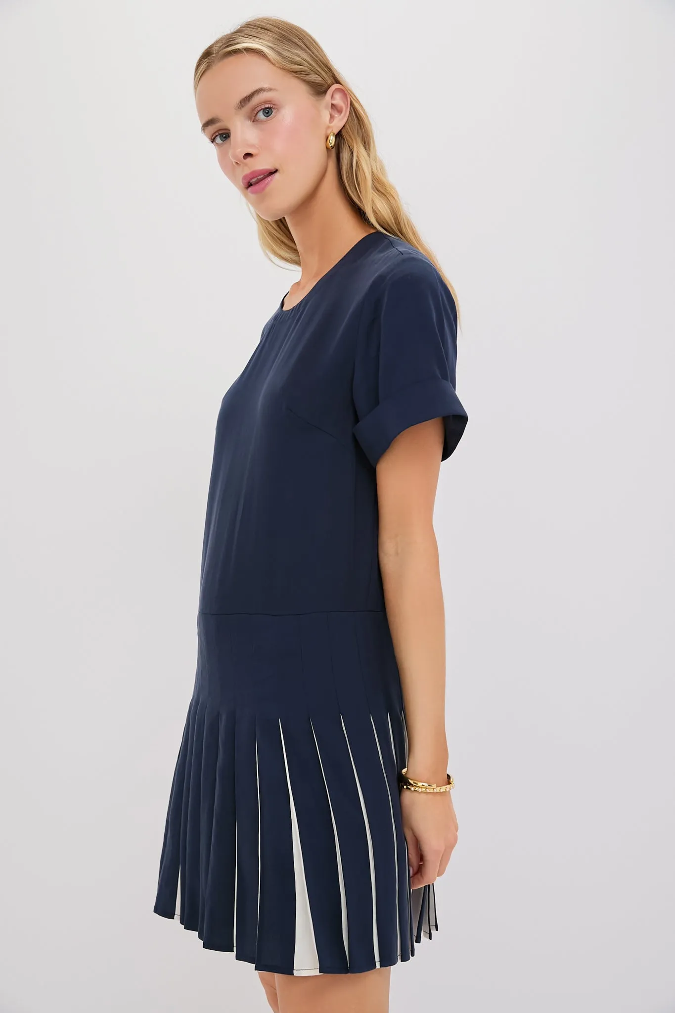 Navy Pleated Liza Dress sold by Tuckernuck product image thumbnail 3