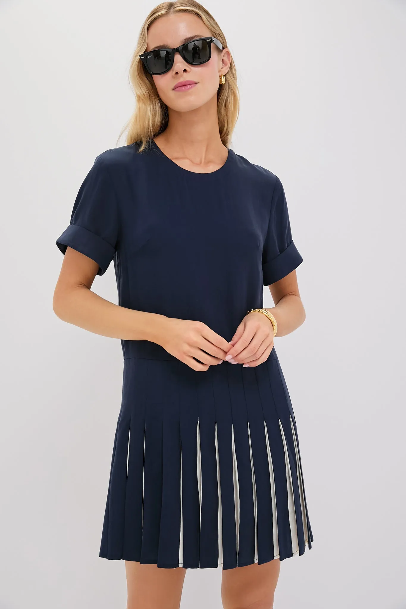 Navy Pleated Liza Dress sold by Tuckernuck