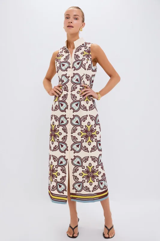 citron and slate blue embroidered long sleeve rhoda tunic dress Cabana Life - Flora Tunic Dress - Floral main image 1
