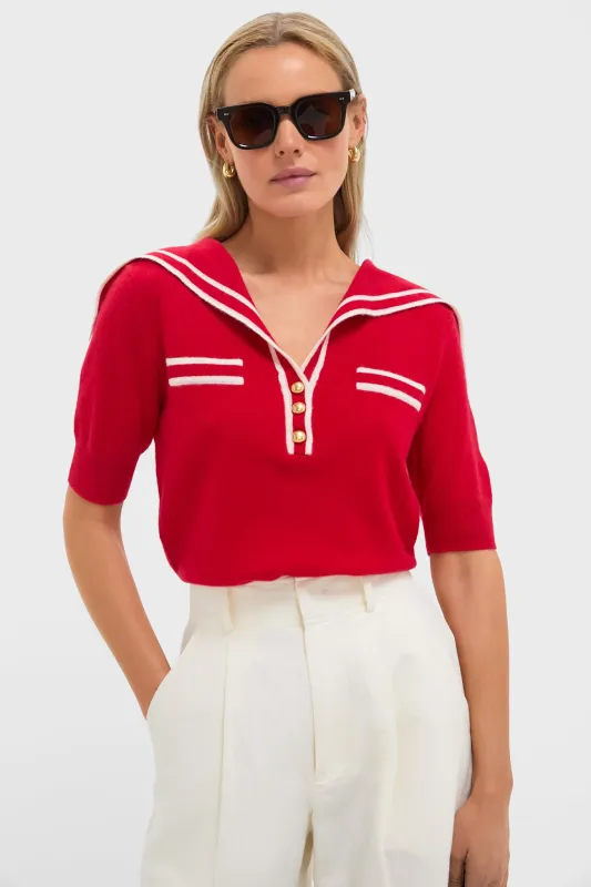 Red and Ivory Cashmere Sailor Sweater sold by Tuckernuck