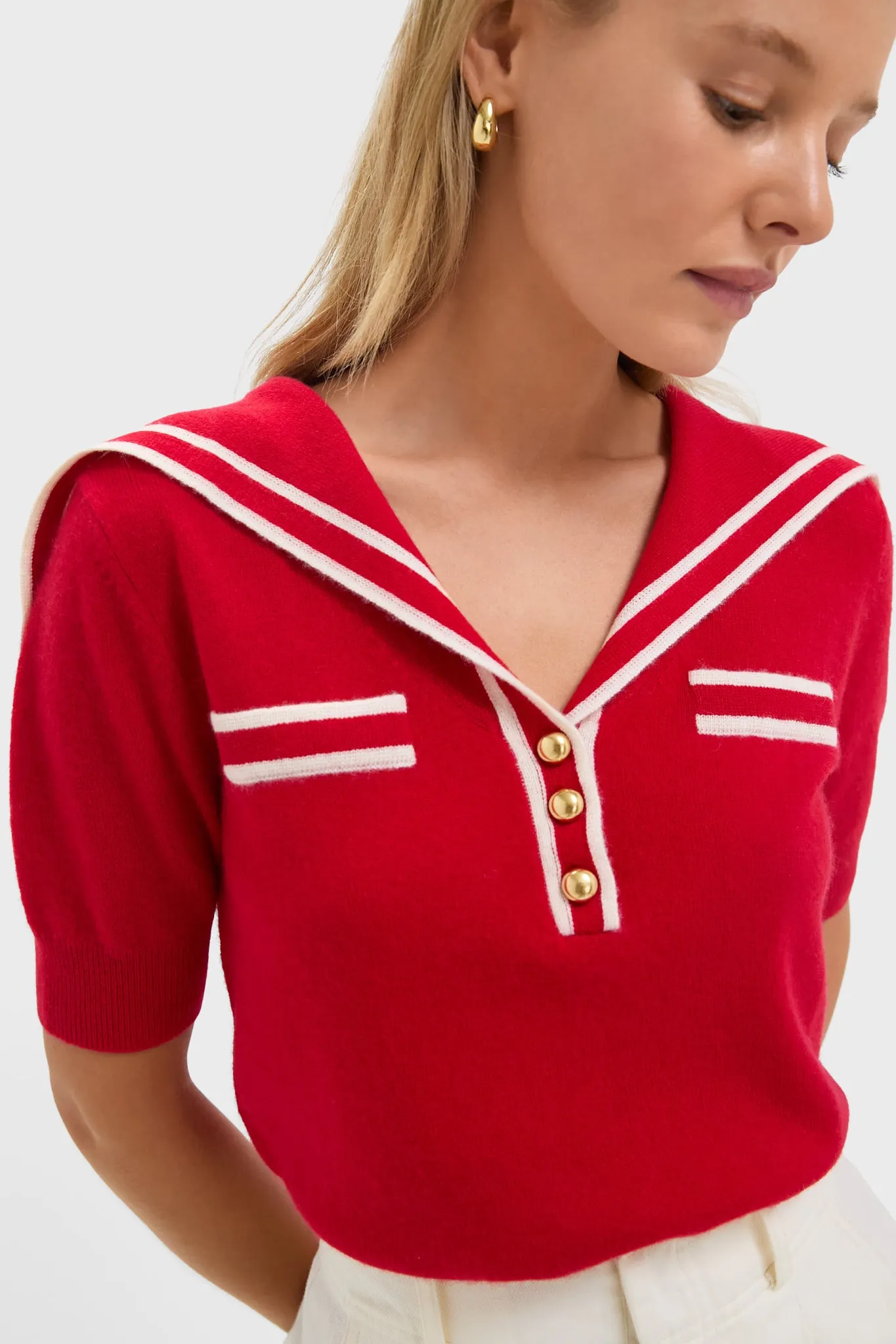Red and Ivory Cashmere Sailor Sweater sold by Tuckernuck product image thumbnail 5