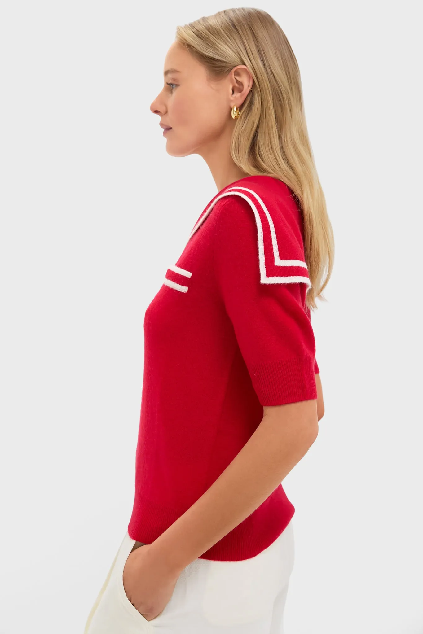 Red and Ivory Cashmere Sailor Sweater sold by Tuckernuck product image thumbnail 3