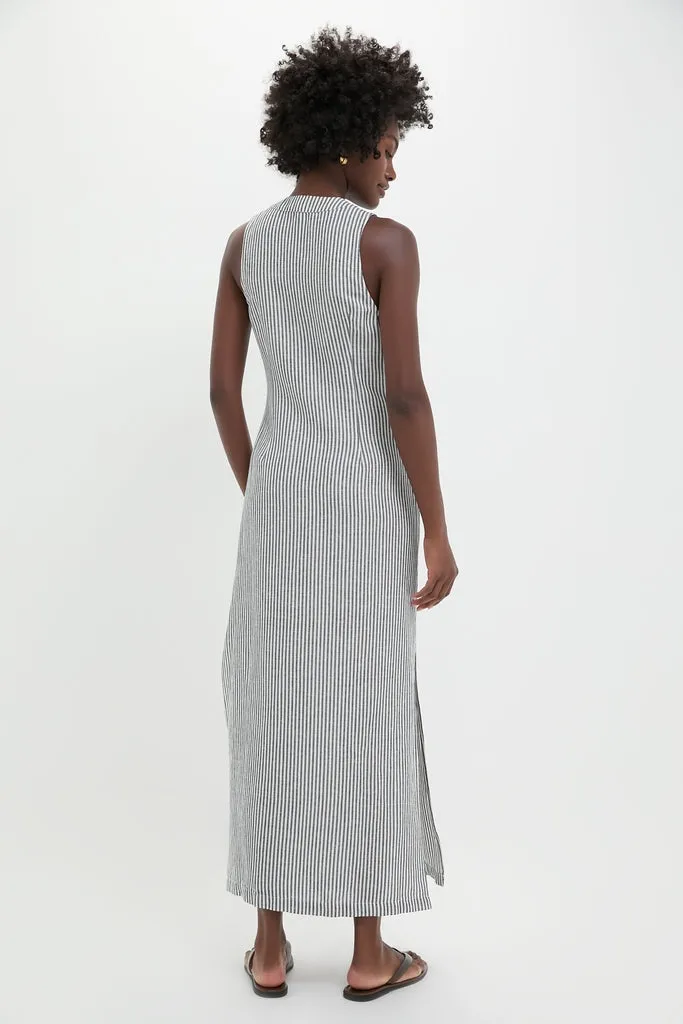 Deep Navy Striped Air Linen Button Down Maxi Dress sold by Tuckernuck product image thumbnail 4