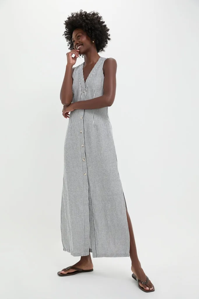 Deep Navy Striped Air Linen Button Down Maxi Dress sold by Tuckernuck