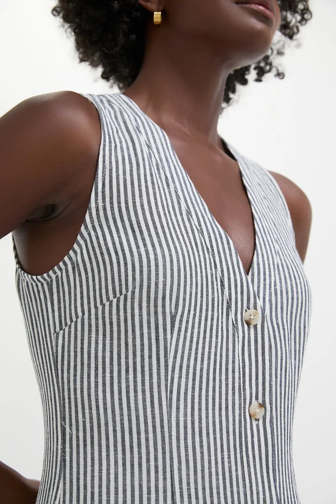 Deep Navy Striped Air Linen Button Down Maxi Dress sold by Tuckernuck product image thumbnail 5