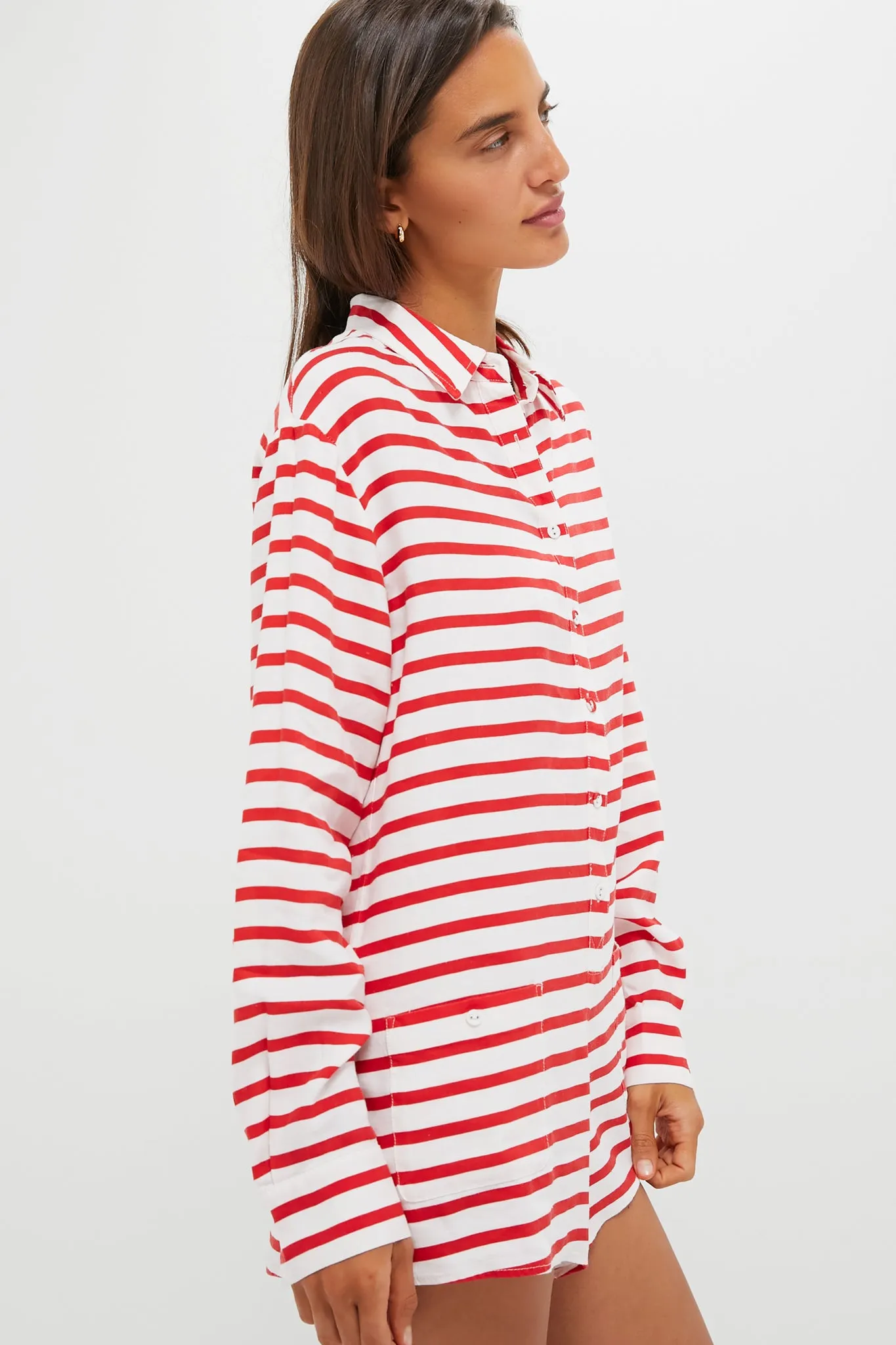 True Red and Off-White Sailor Stripe Linen Beach Romper sold by Tuckernuck product image thumbnail 3