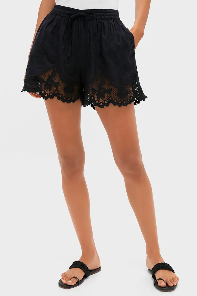 Black Flora Broderie Shorts sold by Tuckernuck