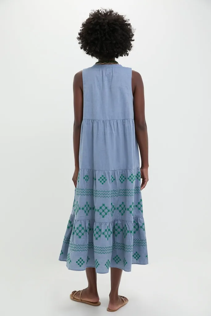 Emerald Embroidered Chambray Salty Paloma Caftan sold by Tuckernuck product image thumbnail 4