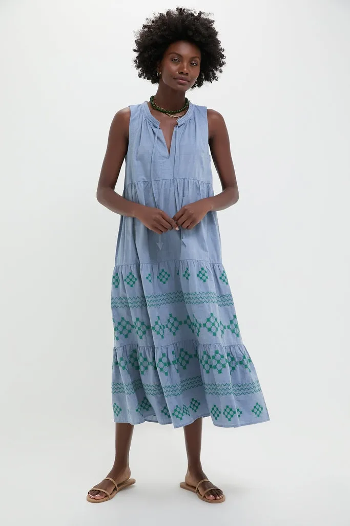 Emerald Embroidered Chambray Salty Paloma Caftan sold by Tuckernuck