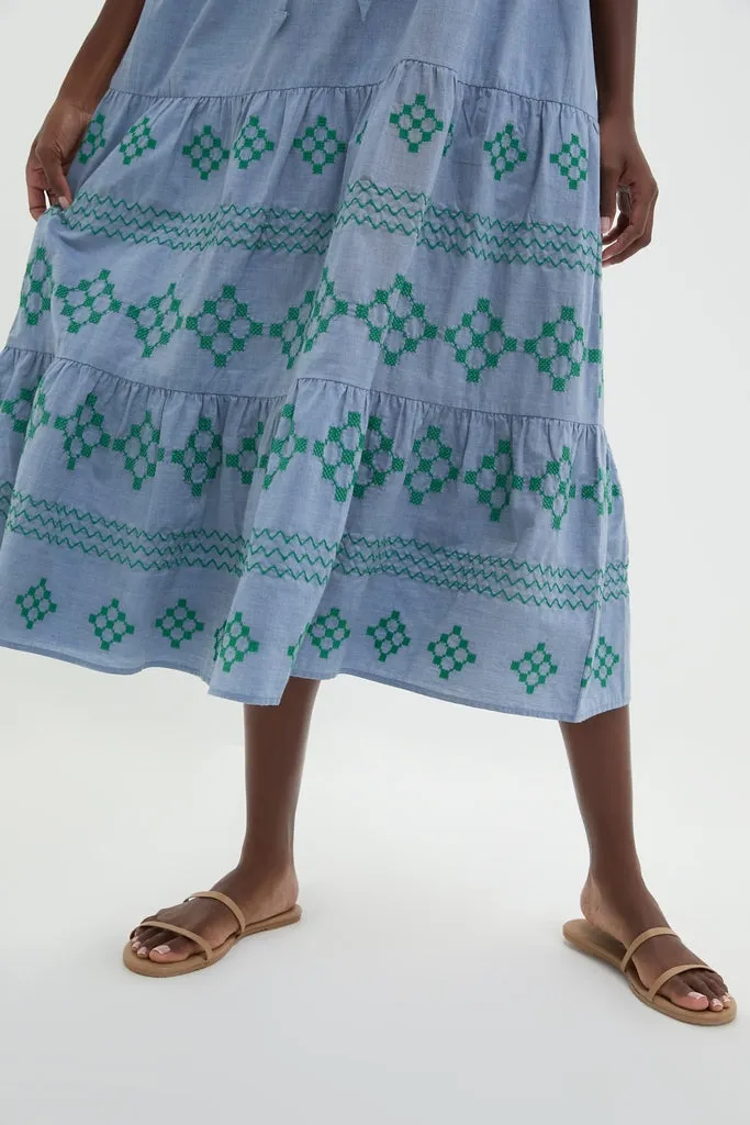 Emerald Embroidered Chambray Salty Paloma Caftan sold by Tuckernuck product image thumbnail 5