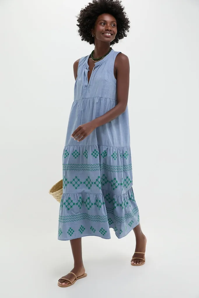 Emerald Embroidered Chambray Salty Paloma Caftan sold by Tuckernuck product image thumbnail 2
