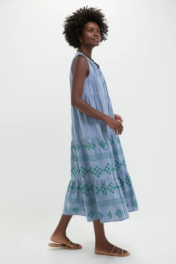 Emerald Embroidered Chambray Salty Paloma Caftan sold by Tuckernuck product image thumbnail 3