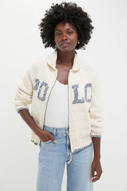 Cream and Blue Long Sleeve Cardigan Sweater sold by Tuckernuck