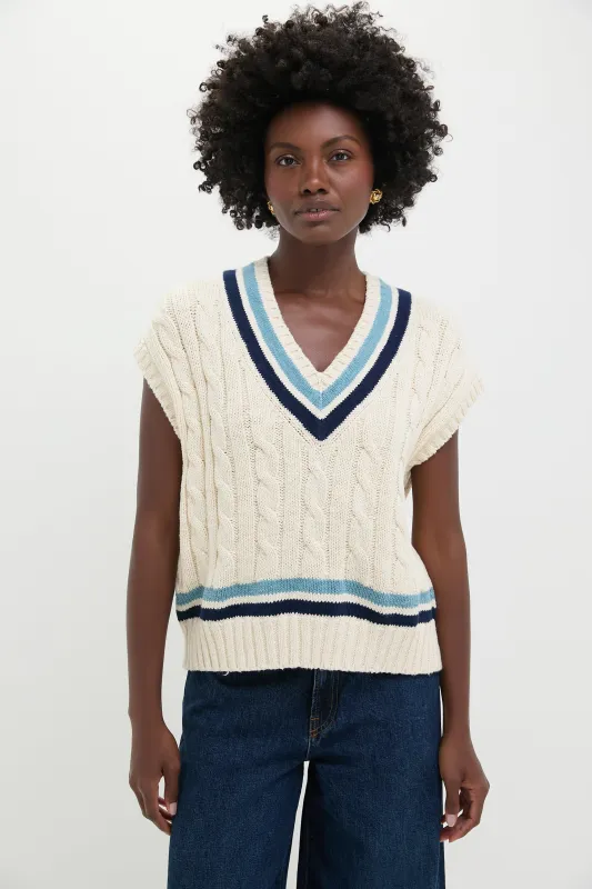 Cream and Blue Multi Sleeveless V-Neck Pullover Sweater sold by Tuckernuck