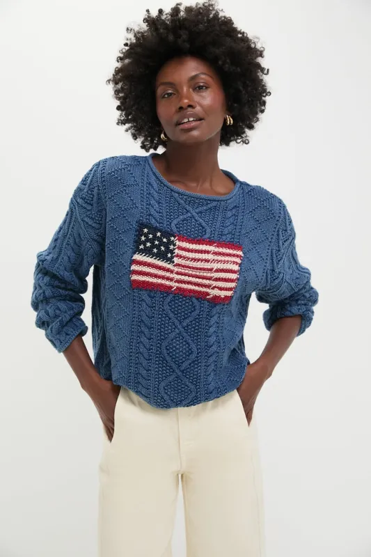 Indigo American Flag Long Sleeve Pullover Sweater sold by Tuckernuck