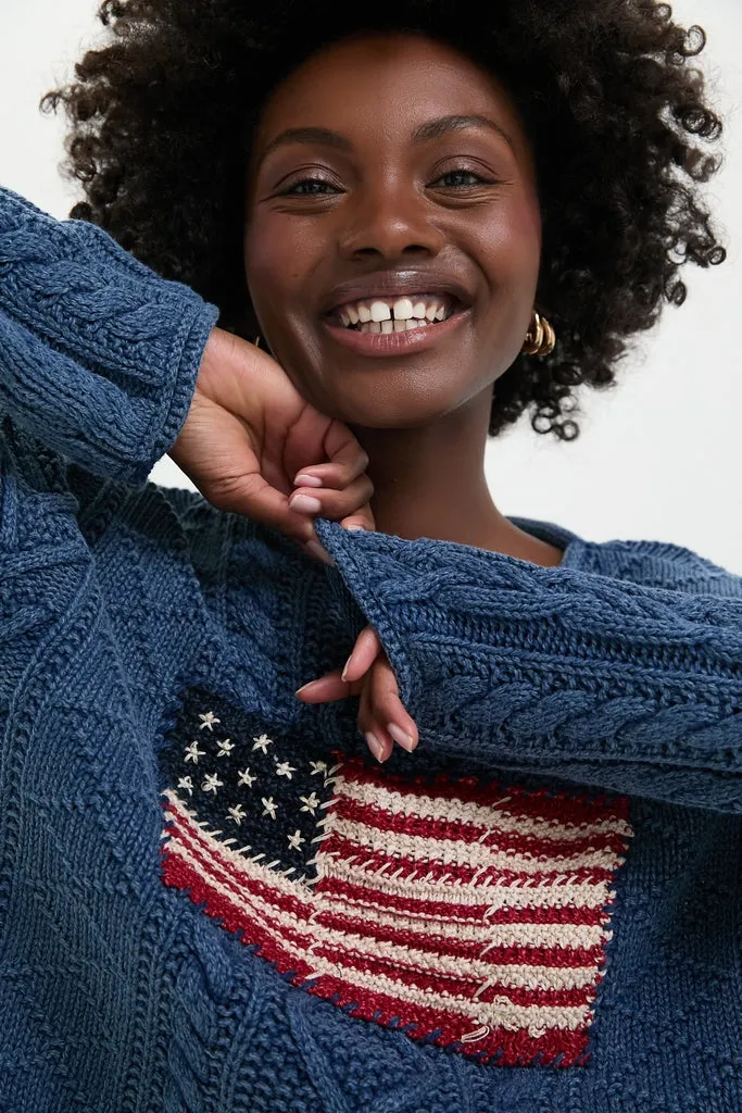 Indigo American Flag Long Sleeve Pullover Sweater sold by Tuckernuck product image thumbnail 5
