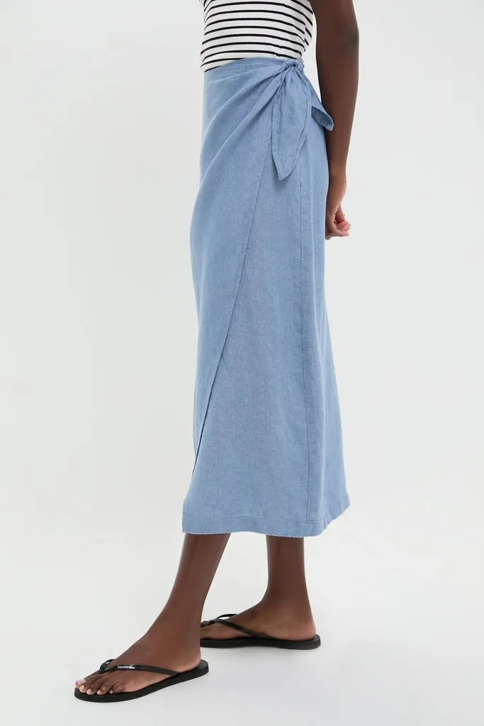 Channel Blue Delave Linen Tie Wrap Skirt sold by Tuckernuck product image thumbnail 3