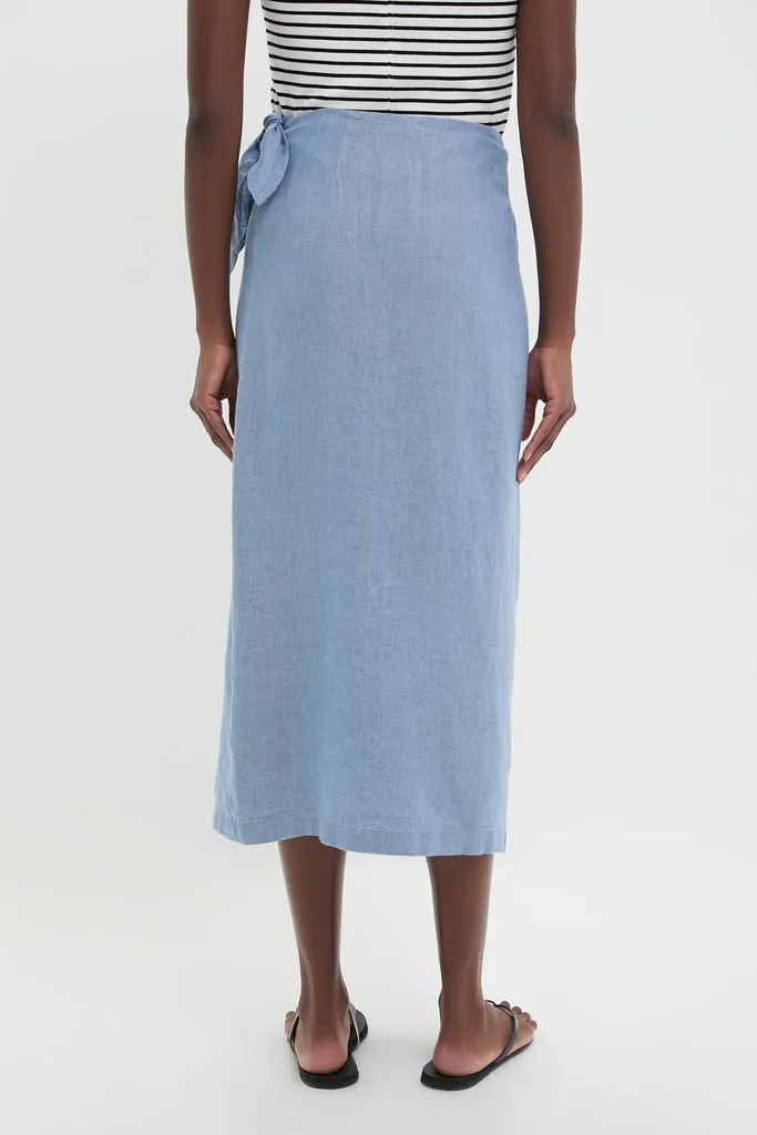 Channel Blue Delave Linen Tie Wrap Skirt sold by Tuckernuck product image thumbnail 4