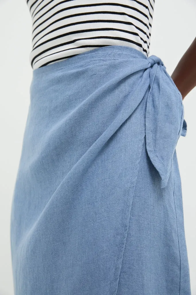Channel Blue Delave Linen Tie Wrap Skirt sold by Tuckernuck product image thumbnail 5