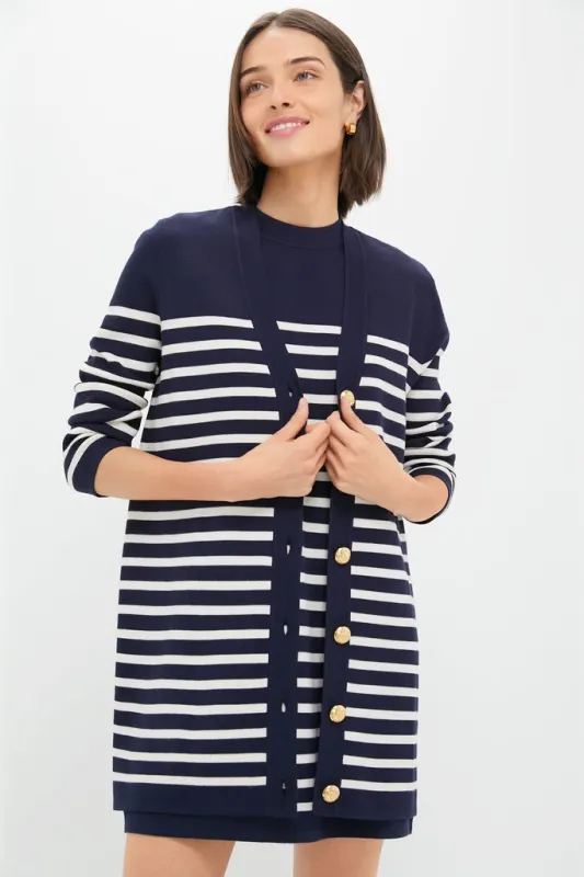 Navy and White Stripe Knit Liv Cardigan sold by Tuckernuck
