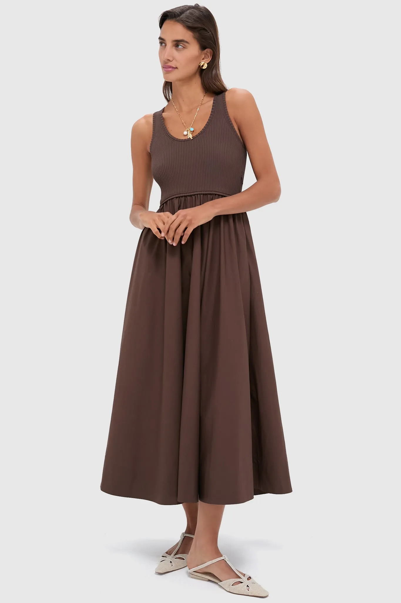 Chocolate Poplin Racer Dress sold by Tuckernuck