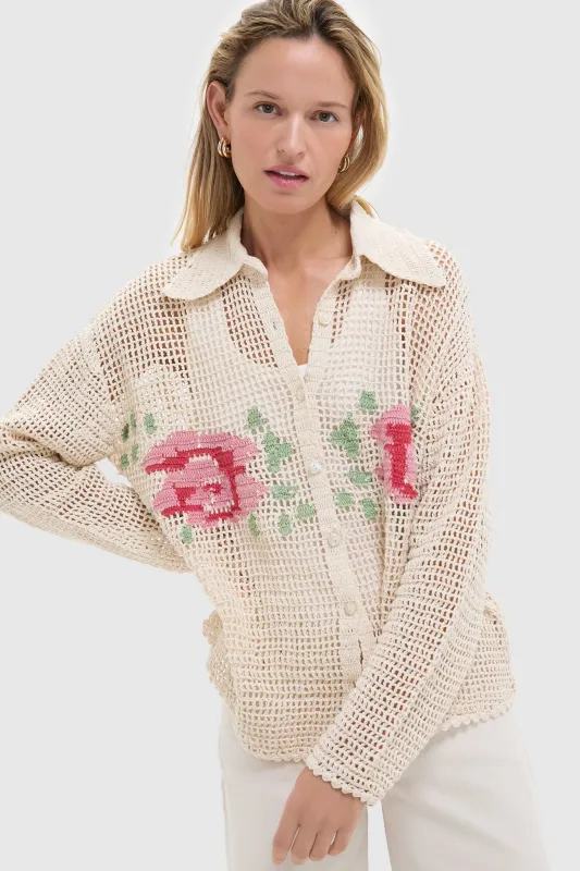 White Rosa Emery Crochet Shirt sold by Tuckernuck