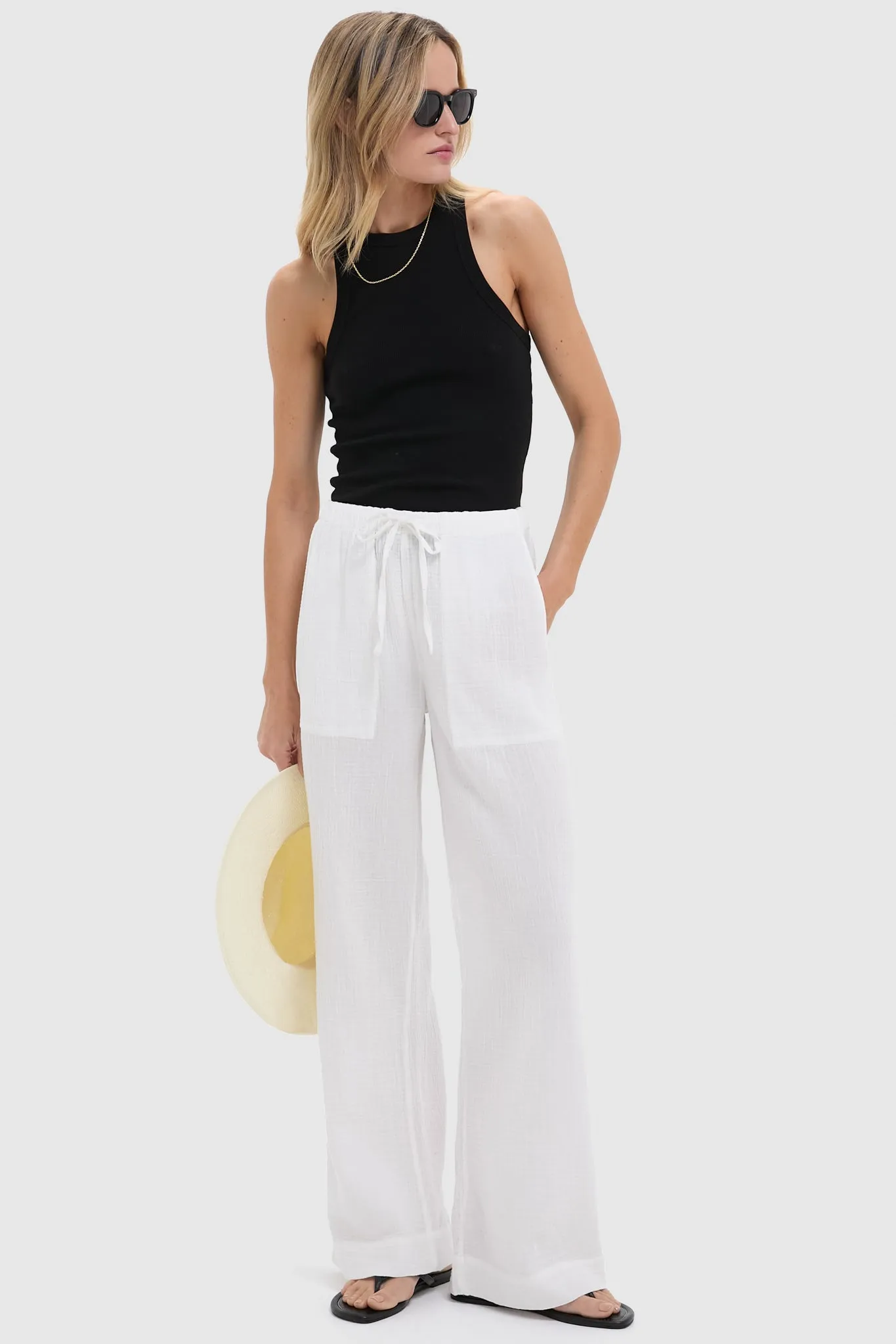 White Dune Cotton Gauze Wide Leg Pant sold by Tuckernuck product image thumbnail 2