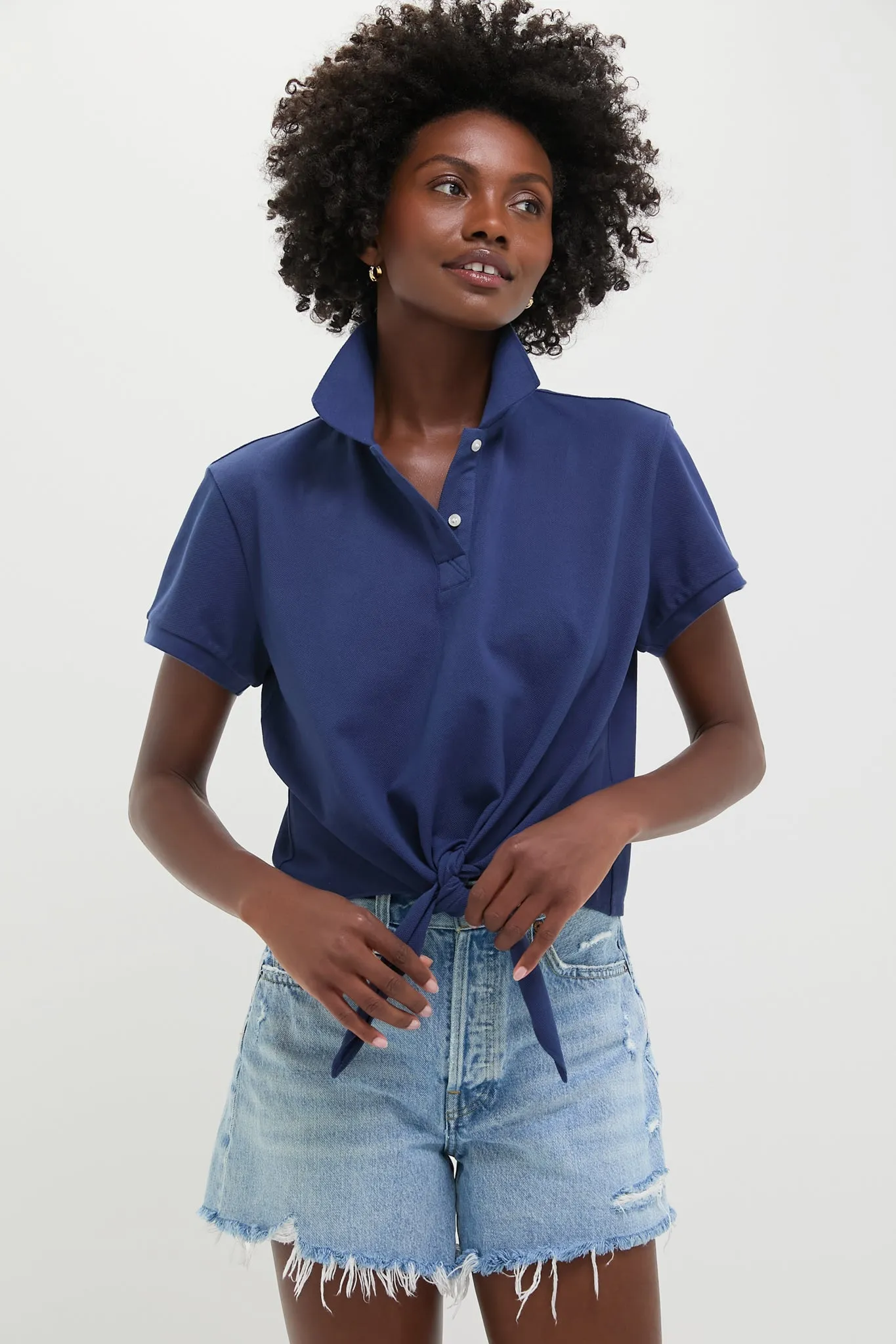 Navy Pique Tie Front Courtney Polo sold by Tuckernuck