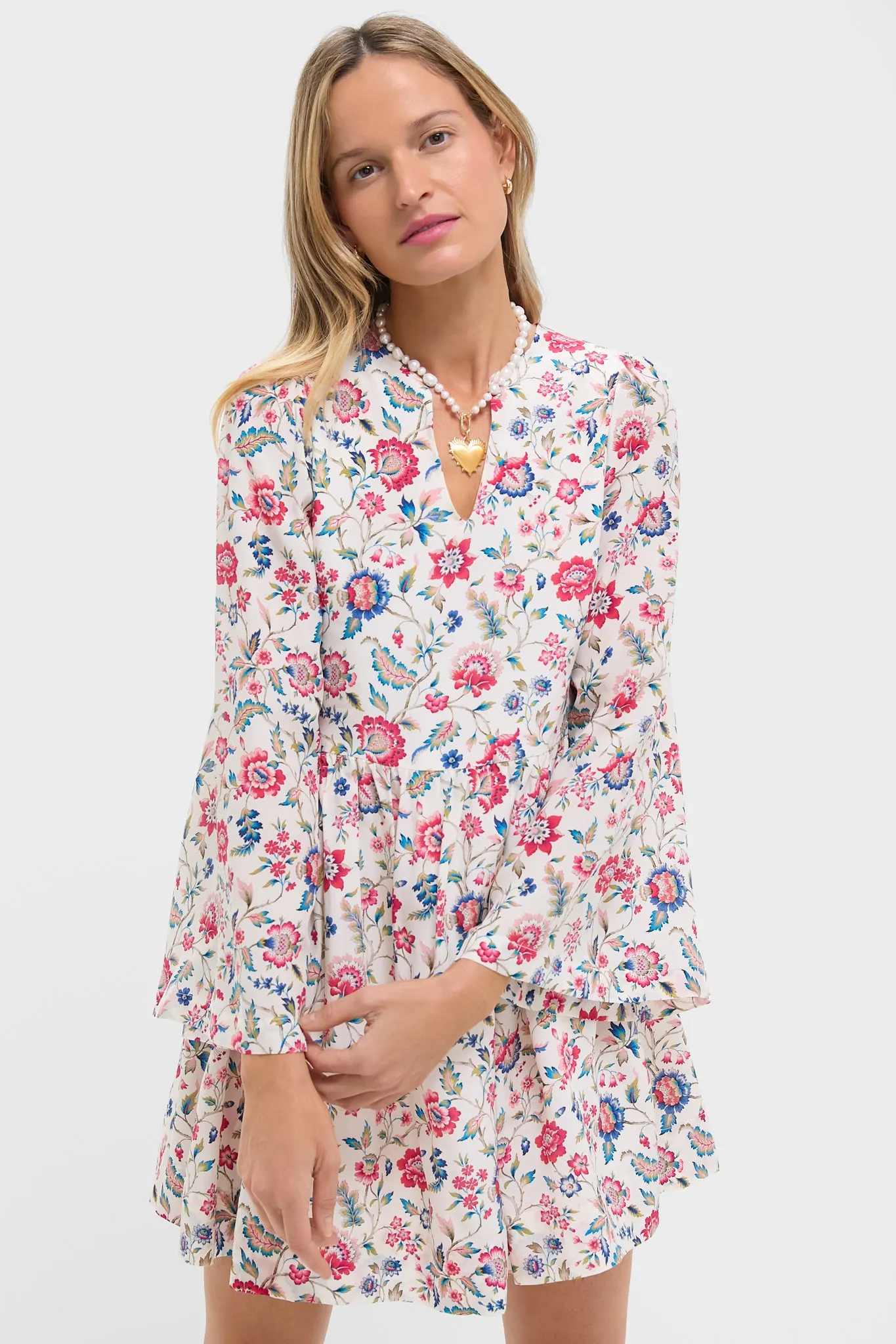 White Floral Silvie Beam Silk Dress sold by Tuckernuck