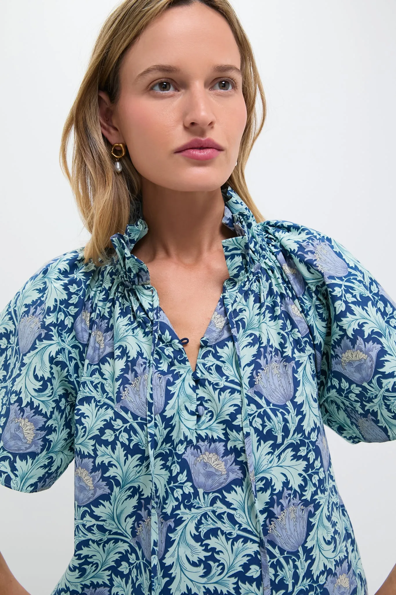 Multi Blue Leafy Floral Thea Blouse sold by Tuckernuck product image thumbnail 5