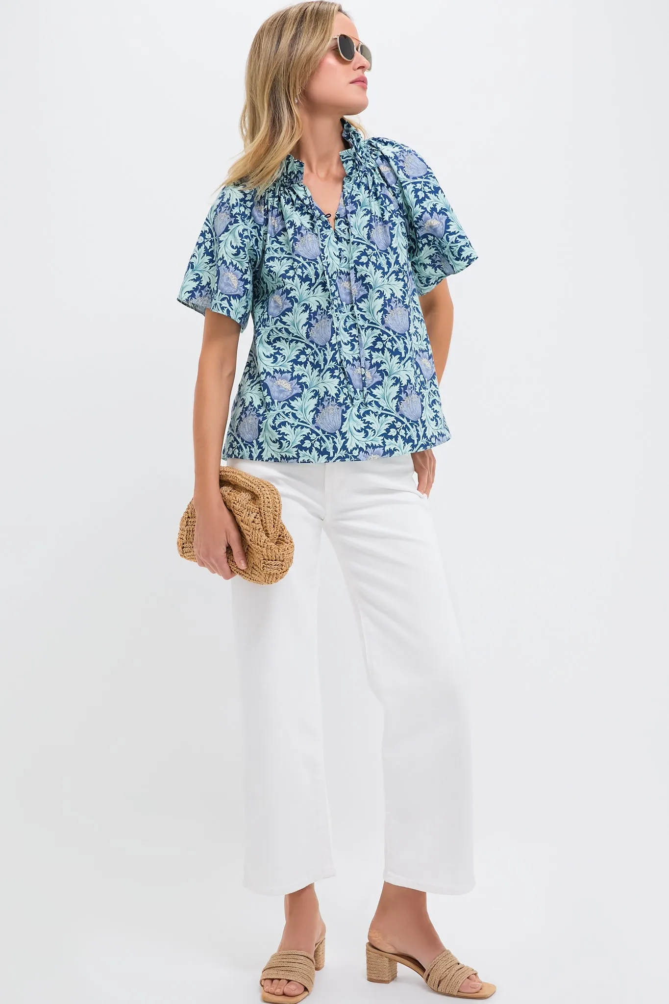 Multi Blue Leafy Floral Thea Blouse sold by Tuckernuck product image thumbnail 2