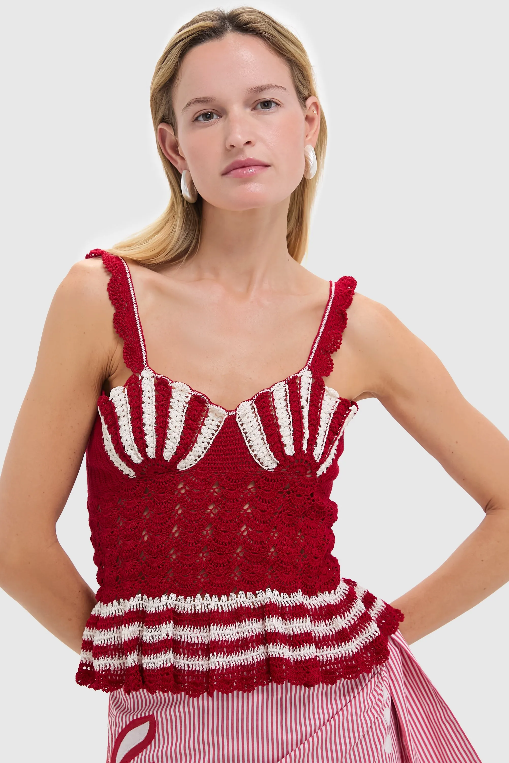 Red Shell Crochet Top sold by Tuckernuck
