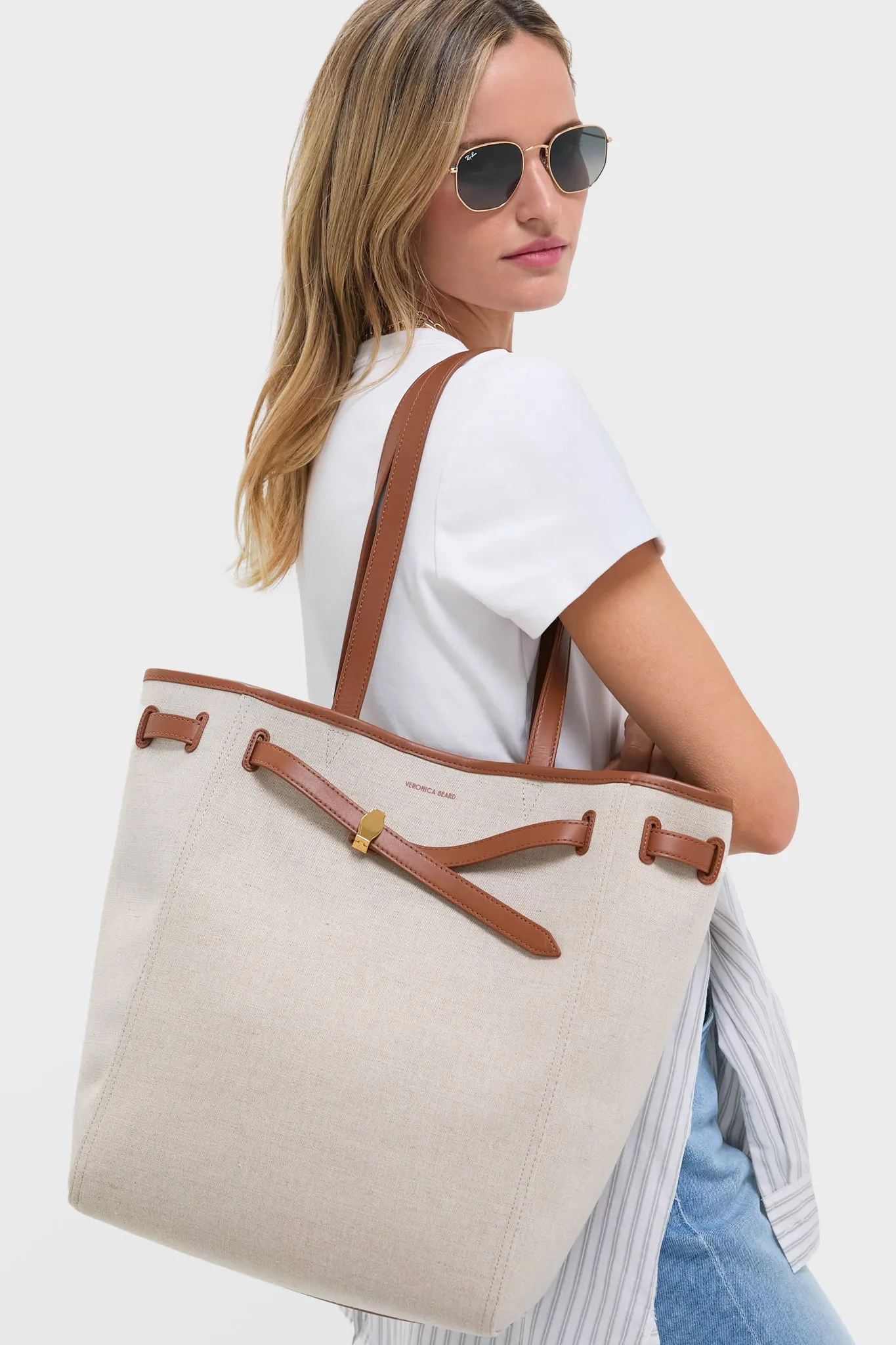 Natural Linen and Hazelwood Veronica Beard Dash Tote sold by Tuckernuck product image thumbnail 4