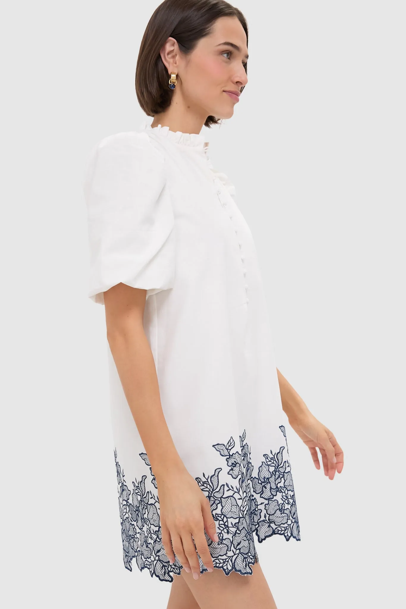 White & Navy Embroidery Mimi Mini Dress sold by Tuckernuck product image thumbnail 3