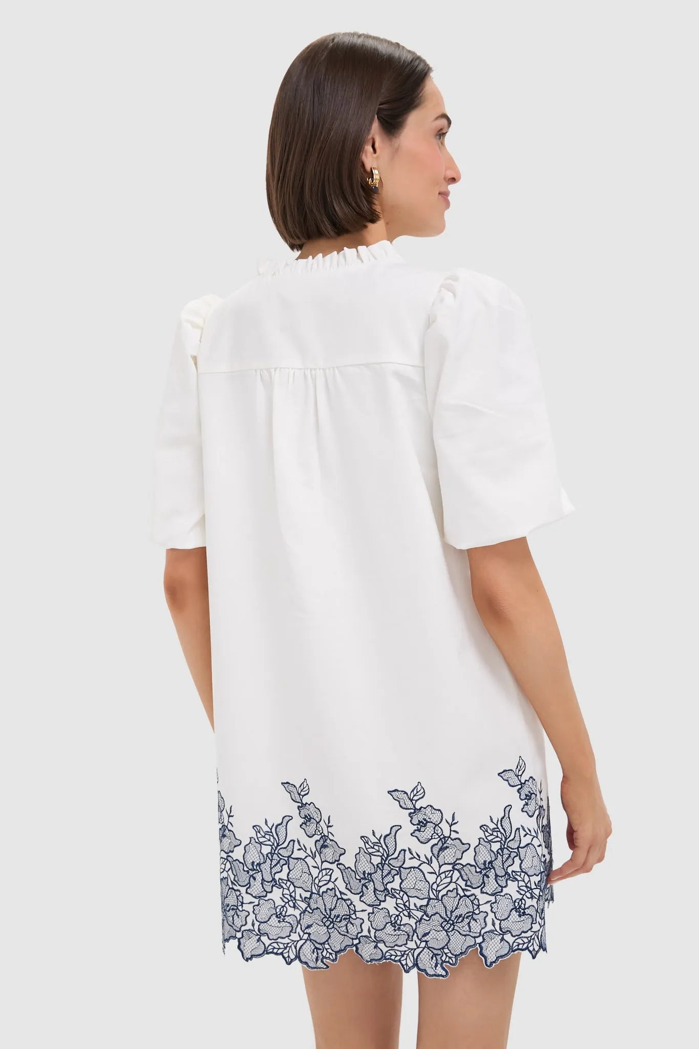 White & Navy Embroidery Mimi Mini Dress sold by Tuckernuck product image thumbnail 4