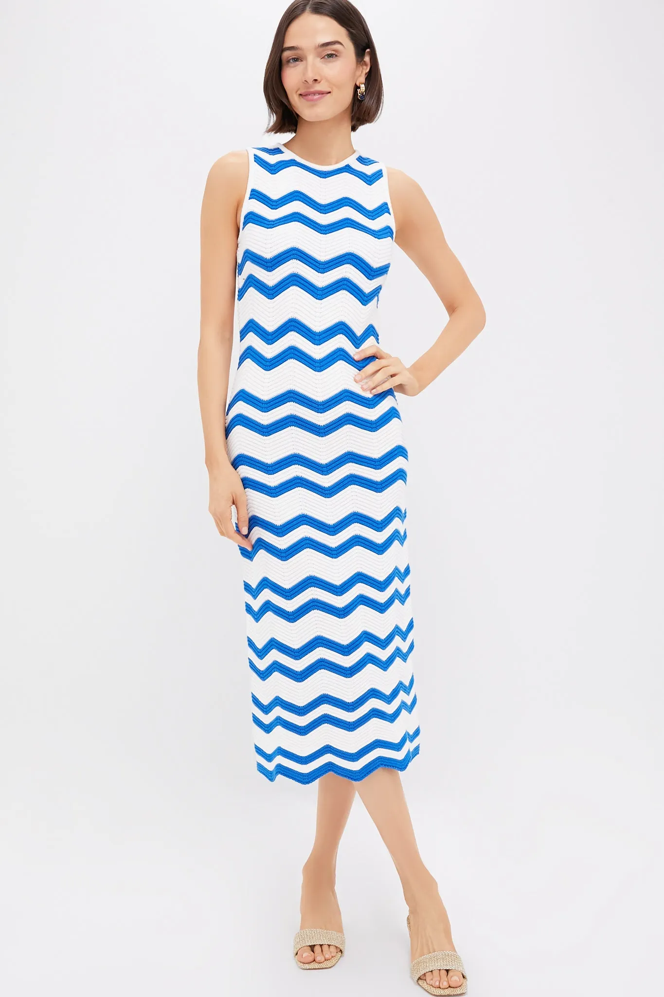 Blue & White Zig-Zag Stripe Mykonos Knit Maxi Dress sold by Tuckernuck
